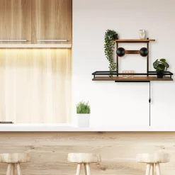 Wandlamp/wandrek zwart met houten planken></noscript>Straluma Sale