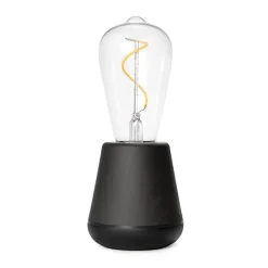 Zwart houten tafellamp oplaadbaar met helder glas>Straluma Discount