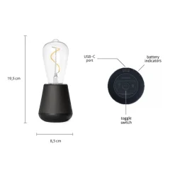 Zwart houten tafellamp oplaadbaar met helder glas>Straluma Discount