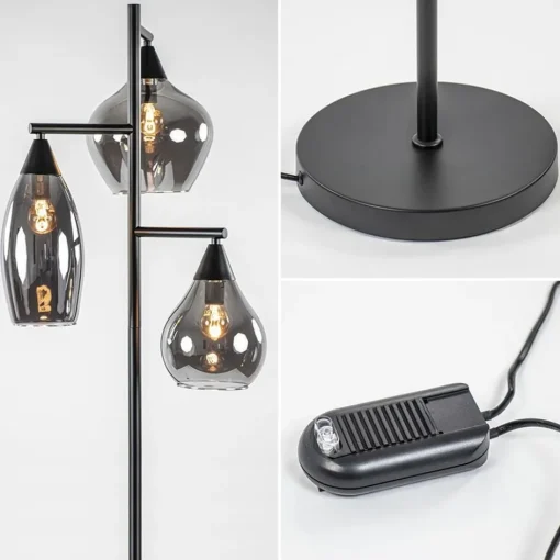 Zwart metalen vloerlamp met titanium glazen kappen>Straluma Best
