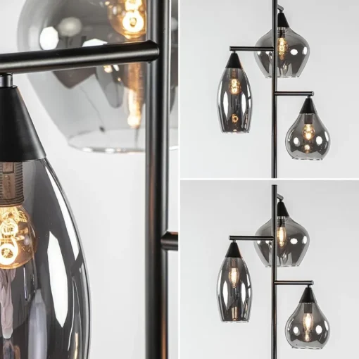 Zwart metalen vloerlamp met titanium glazen kappen>Straluma Best