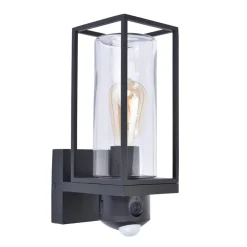 Zwarte buitenlamp rechthoek met glas en camera>Straluma Online