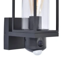 Zwarte buitenlamp rechthoek met glas en camera>Straluma Online