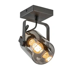 Zwarte plafond/wandlamp met titanium glas>Straluma New