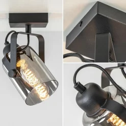 Zwarte plafond/wandlamp met titanium glas></noscript>Straluma New