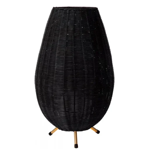 Zwarte rotan tafellamp met gouden driepoot>Straluma New