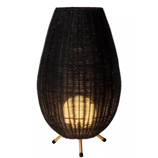 Zwarte rotan tafellamp met gouden driepoot>Straluma New