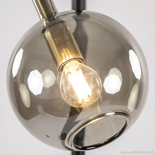 Zwart/messing vloerlamp met smoke glas>Straluma Hot